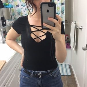 Black Cross-Front Top